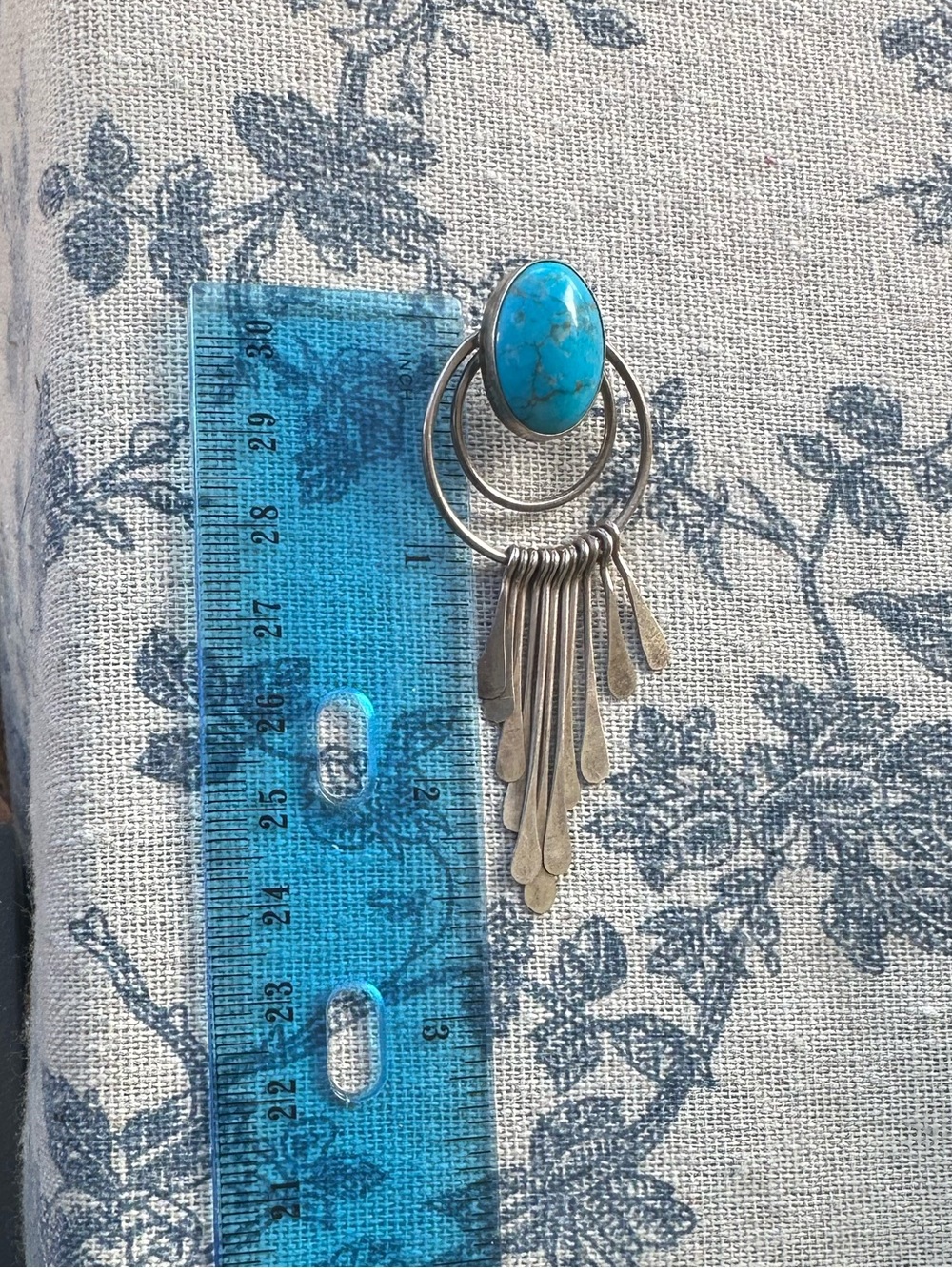 Vintage Turquoise Oval Fringe Drop Earrings - silver 925 - Picture 4 of 4